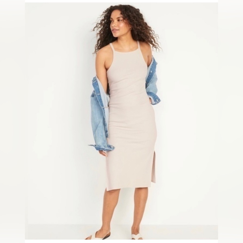 NWT Fitted Rib-Knit Midi Cami Dress. - Picture 2 of 16